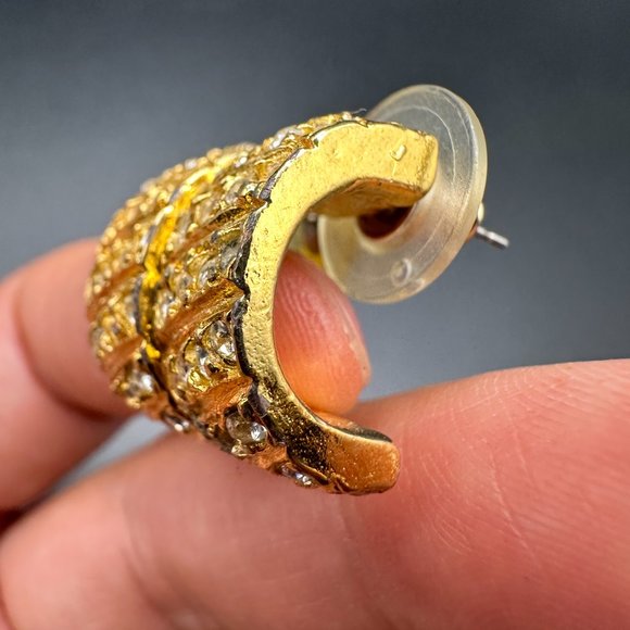 Vintage signed Ann Taylor gold tone with rhinestone Stud earrings - Picture 6 of 8